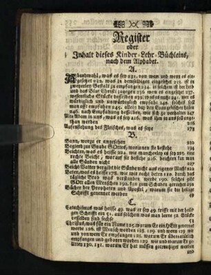 Register oder Inhalt dieses Kinder-Lehr-Buechleins, nach dem Alphabet