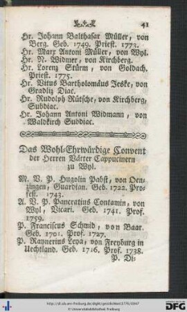 Das Wohl-Ehrwürdige Convent der Herren Vätter Cappucinern zu Wyl.