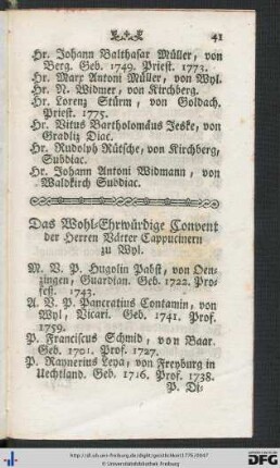 Das Wohl-Ehrwürdige Convent der Herren Vätter Cappucinern zu Wyl.