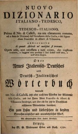 Nuovo dizionario tedesco-italiano ed italiano-tedesco / Neues deutsch