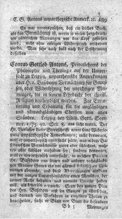 Unpartheyische Anmerkungen über Hrn. Basedows Vermächtniß für Gewissen.
