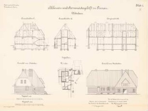 Schleusen- und Strommeistergehöft, Pinnau: Lageplan 1:500, Ansichten, Schnitte 1:100