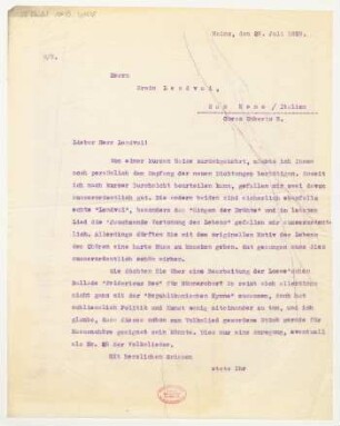 Brief an Erwin Lendvai