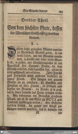 Dritter Theil. Von dem höchsten Gute, dessen die Menschen theilhafftig werden können