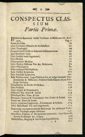 Conspectus Classium. Partis Primae.