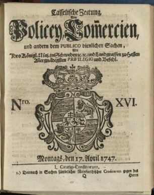 Nro. XVI, Montags, den 17. April 1747