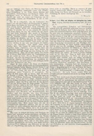 108-109 [Rezension] Krüger, Paul, Philo und Josephus als Apologeten des Judentums