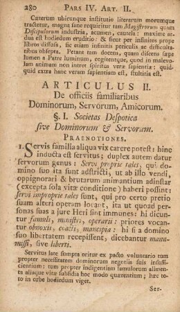 Articulus II. De officiis familiaribus Dominorum, Servorum, Amicorum