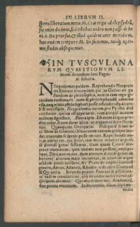 In Tusculanarum Quaestionum Librum secundum Iani Pagnini Scholia.