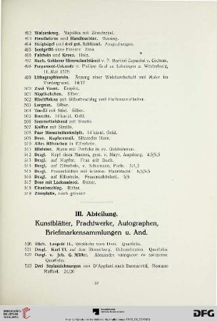 Kunstblätter, Prachtwerke, Autographen, Briefmarkensammlungen (Nr. 520-718)