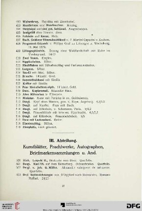 Kunstblätter, Prachtwerke, Autographen, Briefmarkensammlungen (Nr. 520-718)