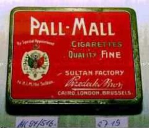 Blechdose für 20 Stück "PALL-MALL CIGARETTES QUALITY FINE"