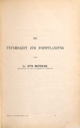 Handbuch der gerichtlichen Medicin, 3. Die Unfähigkeit zur Fortpflanzung [u.a.]
