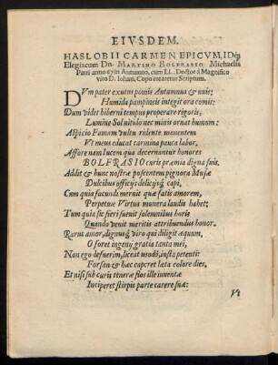Eiusdem Haslobii Carmen Epicum, Idque Elegiacum Dn. Marino Bolfrasio ...