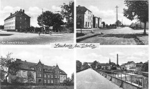 Görlitz-Weinhübel (bis 1936 Leschwitz). Ehem. Tuchfabrik, frühere Mühle rechts der Neißebrücke, Postkarte, um 1933, Repro