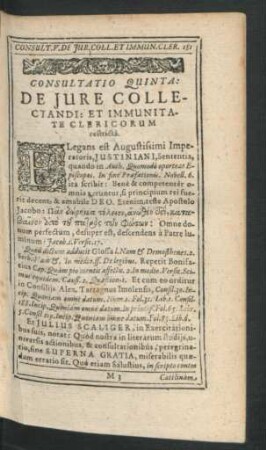 Consultatio Quinta. De Jure Collectandi: Et Immunitate Clericorum restircta.