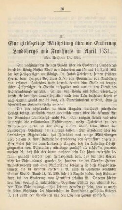 III. Eine gleichzeitige Mittheilung über die Eroberung Landsbergs und Frankfurts im April 1631