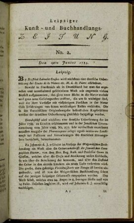 Leipziger Kunst- und Buchhandlungs-Zeitung. No. 2. Den 19ten Junius 1789.