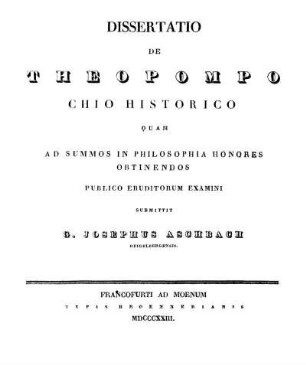 Dissertatio De Theopompo Chio historico