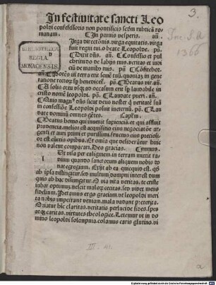 Officium de festo sancti Leopoldi secundum rubricam Romanam