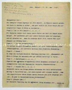 Handsignierter Brief des Philosophen Rudolf Eucken u.a. über die Haltung zum Weltkrieg