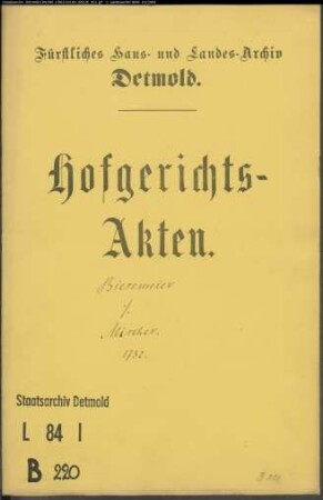 Biesemeyer, Hans Henrich zu Oberheesten gegen Mischer zu Schönemark - Brautschatzforderung