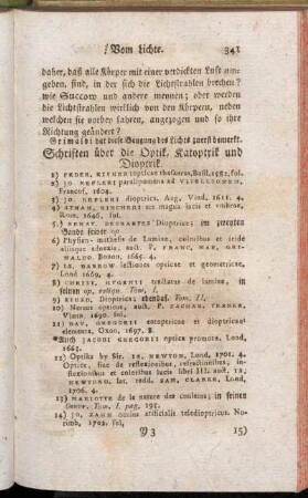 Schriften über die Optik, Katoptrik und Dioptrik