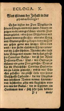 Ecloga. X. Was ist denn der Inhalt in der zehenden Ecloga?