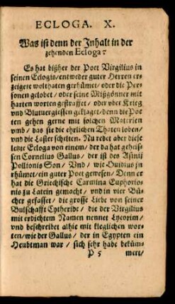 Ecloga. X. Was ist denn der Inhalt in der zehenden Ecloga?