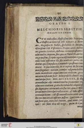 Oratio I: Melchioris Sebitzii Argentinensis