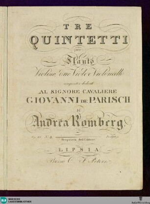 3: Tre quintetti per flauto, violino due viole e violoncello : op. 41