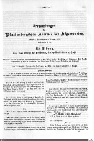 135. Sitzung, Stuttgart, 3.2.1886