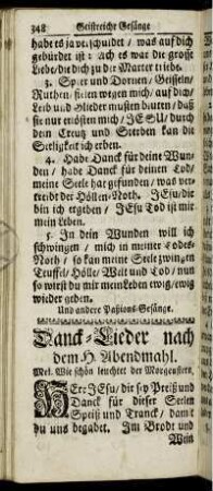 Danck-Lieder nach dem H. Abendmahl.