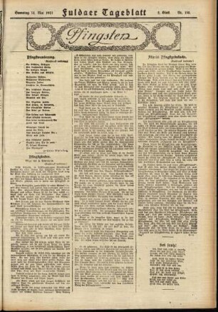 Zweite Ausgabe vom Samstag, den 14. Mai 1921.
