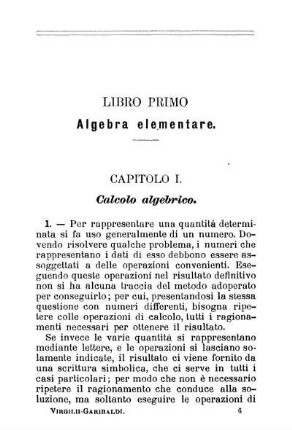 Libro Primo. Algebra elementare.
