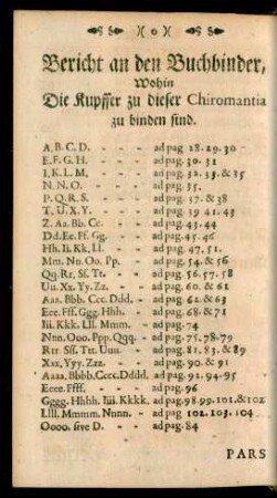 Bericht an den Buchbinder, wohin die Kupffer zu dieser Chiromantia zu binden sind