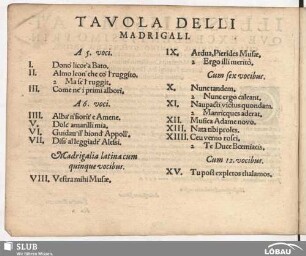 Tavoli delli Madrigali