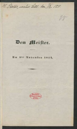 Dem Meister : am 8ten November 1854