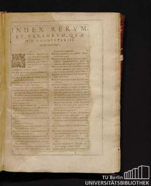 Index rerum, et verborum, quae his commentariis continentur.