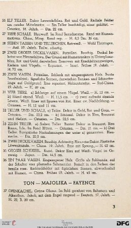 II. Ton, Majolika, Fayence (Nr. 37-49)