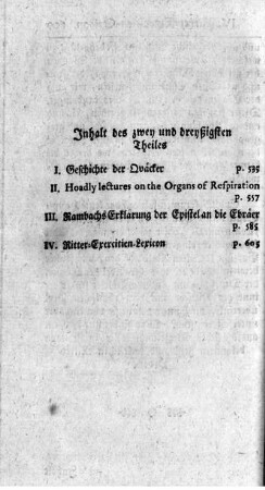 Inhalt des zwey und dreyßigsten Theiles.