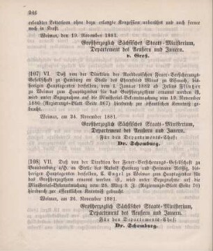 107. Ministerial-Bekanntmachung, den Wechsel der Hauptagentur der Norddeutschen Feuer-Versicherungs-Gesellschaft zu Hamburg betreffend