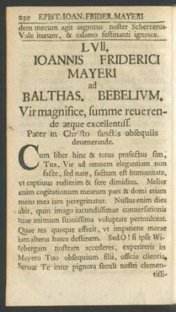 LVII. Ioannis Friderici Mayeri ad Balthas. Bebelium