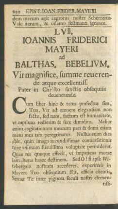 LVII. Ioannis Friderici Mayeri ad Balthas. Bebelium