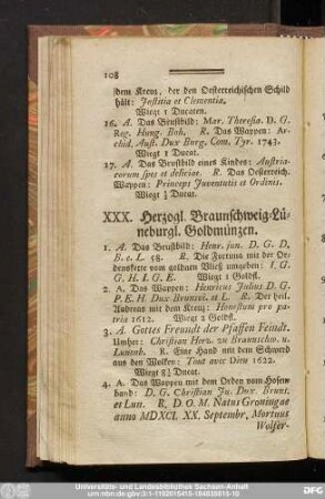 XXX. Herzogl. Braunschweig-Lüneburgl. Goldmünzen.