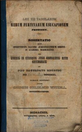 Lex XII. Tabularum rerum furtivarum usucapionem prohibet : diss. inaug.