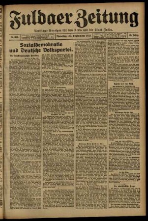 Erste Ausgabe vom Dienstag, den 20. September 1921.