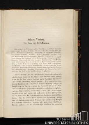 Achter Vortrag. Vererbung und Fortpflanzung.