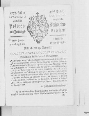 47tes Stück, Ausgabe vom 19. November 1777
