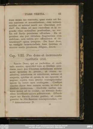Cap. VIII. Pro dono et incremento castitatis orat.